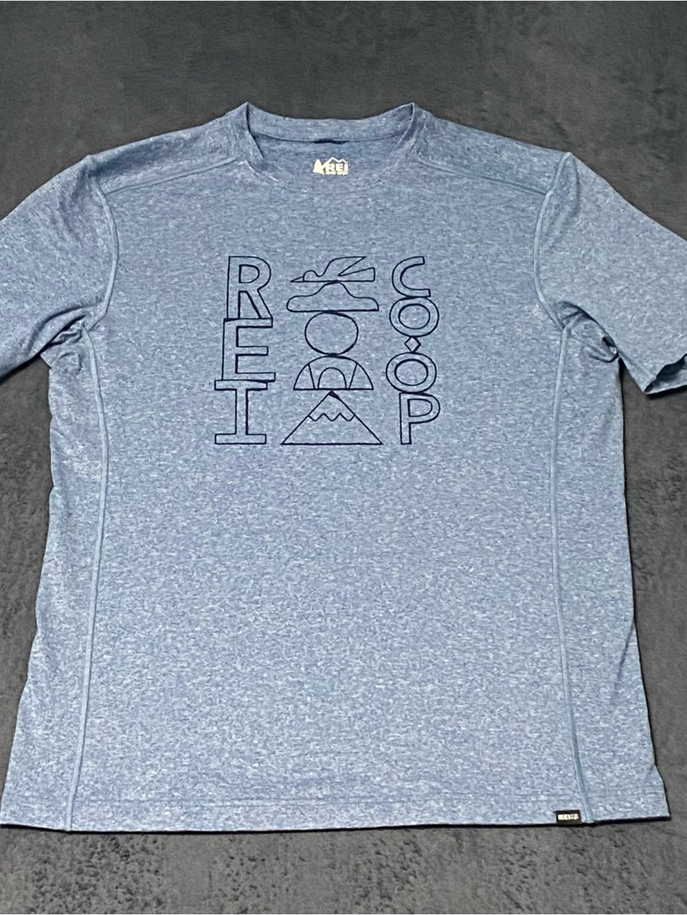 REI Co-op Shirt Mens M Blue Graphic CampStack Tech Tee Stretch Performance UPF